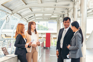 Wall Mural - Group of people diversity multiethnic teamwork collaboration team meeting communication concept. Business people hands together diversity multiethic partner Business Meeting brainstorming team