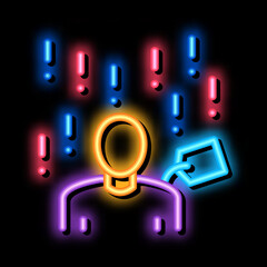 Poster - many requirements for person neon light sign vector. Glowing bright icon many requirements for person sign. transparent symbol illustration