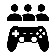 Multiplayer video game with game controller and players flat vector icon for games and websites