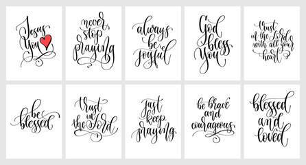 Wall Mural - Set of hand lettering christian quotes, positive phrases about God and praying