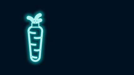 Sticker - Glowing neon line Carrot icon isolated on black background. 4K Video motion graphic animation