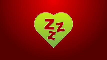 Sticker - Green line Sleepy icon isolated on red background. Sleepy zzz black talk bubble. 4K Video motion graphic animation