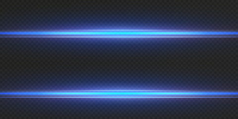 Package with blue horizontal highlights. Laser neon beams, horizontal light blue beams. Beautiful flashes of light. Glowing stripes on a dark background. Collection effect light blue line png.