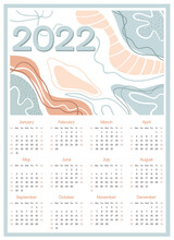 Calendar 2022 Abstract Pastel Vector Design, Week Starts On Sunday For Page Template, Wall Poster, Card, Agenda. Vector Illustration