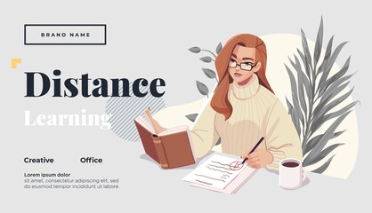 Canvas Print - landing page template for online courses, distance education, internet studying, training. yong fema