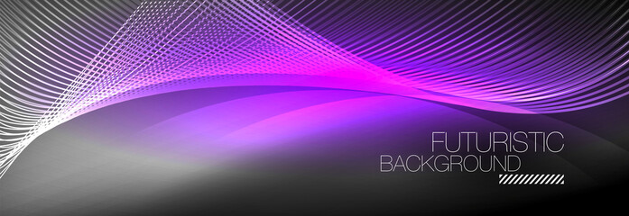 Abstract neon glowing light in the dark with waves. Shiny magic energy and motion concept, vector abstract wallpaper background