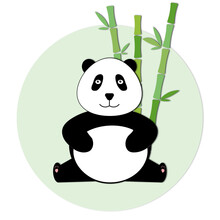 Cute Panda With Bamboo On Green Background