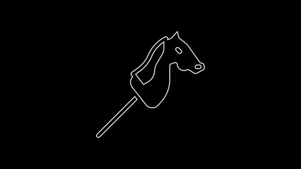 Poster - White line Toy horse icon isolated on black background. 4K Video motion graphic animation