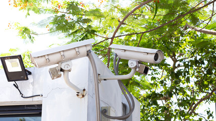 CCTV cameras installed outside the building safety protection concept.