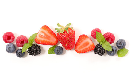 Wall Mural - fresh berries fruits assortment on white background