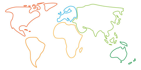 Wall Mural - smooth contour map of world. simple colorful outline vector illustration.