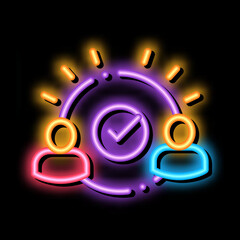 Poster - two people agreement neon light sign vector. Glowing bright icon two people agreement sign. transparent symbol illustration