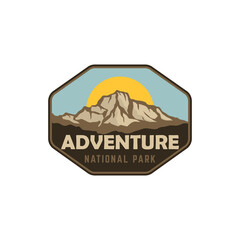 National park badge patch emblem vintage retro mountai sun and sky landscape illustration