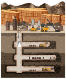 Fototapeta  - Landscape of coal mine industry with underground