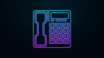 Sticker - Glowing neon line Telephone handset icon isolated on black background. Phone sign. 4K Video motion graphic animation