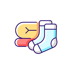 Sticker - Socks and blanket RGB color icon. Portable amenities for camping comfort. Essential things for tourist. Isolated vector illustration. Travel size objects simple filled line drawing