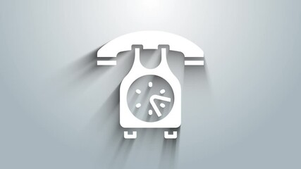 Sticker - White Telephone handset icon isolated on grey background. Phone sign. 4K Video motion graphic animation