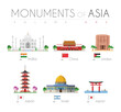 Monuments of Asia in cartoon style Volume 1: Taj Mahal, Forbidden City (China), Petra (Jordan), Gojunoto Pagoda (Japan), Dome of the Rock (Israel) and Miyamina Torii Gate (Japan) . Vector illustration