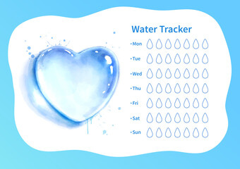 Wall Mural - Water tracker with watercolor heart