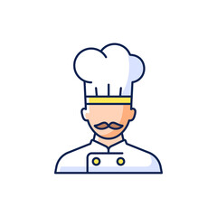 Sticker - Ship cook RGB color icon. Isolated vector illustration. Food preparation for passengers. Making meals during traveling. Serving eatery for customers simple filled line drawing