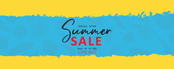 Poster - Elegant summer sale banner with tropical leaf theme