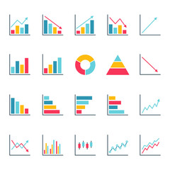 Wall Mural - graphics and charts flat icons colorful set. big data concept. business analysis symbol. statistics 