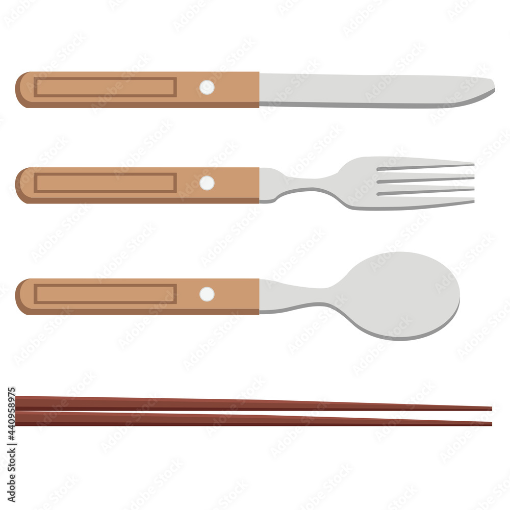 Fotomural アウトドア用品 ナイフ フォーク スプーン 箸のベクターイラスト素材 Ref