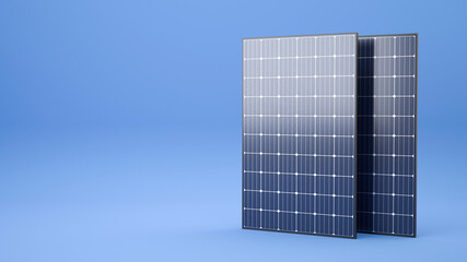 two solar panels on blue background - 3d illustration