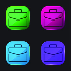 Briefcase four color glass button icon