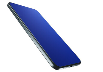 Poster - Realistic smartphone model. Phone with blue screen on white background. Phone model for application demonstration. Visualization modern phone. Sample phone for application advertising. 3d rendering