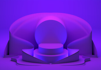 Poster - podium stand purple. 3d visualization of a podium stand for a product. Art place for product demonstration. scene geometry shape podium for product display. Pedestal 3d three-dimensional.