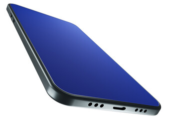 Poster - One smartphone mockup. smartphone mockup on white background. phone mockup with blue screen. Realistic phone model with thin bezels. Smartphone model for application demonstration. 3d image