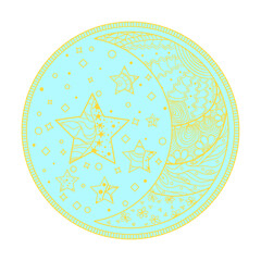 Wall Mural - Circle mandala. Line background. Hand drawn lines. Zentangle. Half moon and stars. Doodle for design. Design for spiritual relaxation for adults. Wallpaper. Art creative. Zen art