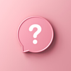 Leinwandbilder - Neon light question mark icon in pink rounded speech bubble pin isolated on pink pastel color background with shadow 3D rendering