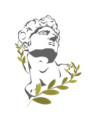 Greek sculpture with abstract and floral elements, vector isolated. Sculpture head