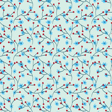 Japanese  Red Tiny Flower Illustration On Blue Background  Best For Fabric Pattern.