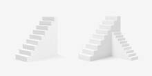 Set Of 3d Realistic Style White Stairs. Vector Illustration.