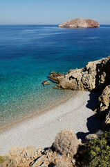 Wall Mural - Lendi beach on the east coast of the Greek island of Tilos in the Dodecanese archipelago