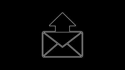 Sticker - White line Mail and e-mail icon isolated on black background. Envelope symbol e-mail. Email message sign. 4K Video motion graphic animation