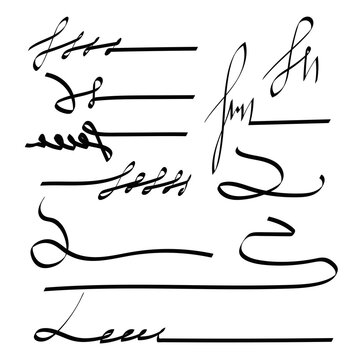 Black ink calligraphic hand drawn vector text ornaments, lines, borders and dividers set elements for invitations and cards vintage design