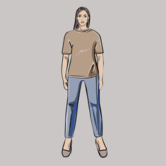 Pants and shorts with a jacket, top, blouse. Girl, doll with a set of clothes. Capsule basic wardrobe for a woman. Minimalism. Fashion. Big cupboard. Isolated vector objects.