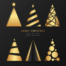Golden Christmas Tree Collection Modern Style Design Vector Illustration