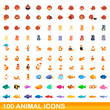 © nsit0108 - 100 animal icons set. Cartoon illustration of 100 animal icons vector set isolated on white background