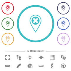 Sticker - GPS location cancel flat color icons in circle shape outlines