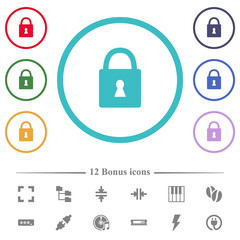 Poster - Locked padlock with keyhole flat color icons in circle shape outlines