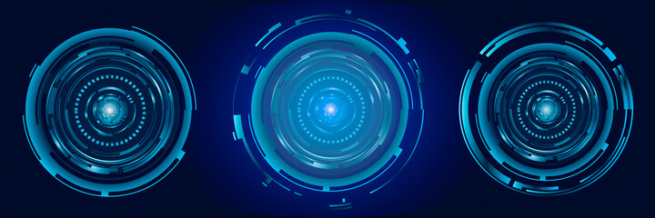 Blue abstract futuristic HUD object. Sci Fi user interface digital eye element consist of glow circles. Vector science and technology illustration