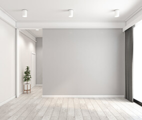 Wall Mural - Minimalist empty room with gray wall and wood floor. 3d rendering