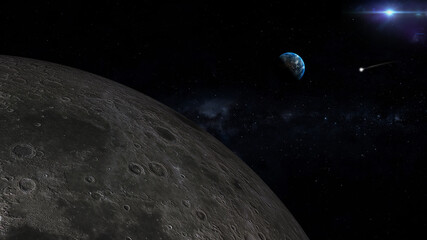 Wall Mural - earth and moon, 
The Moon at perigee 3d illustration