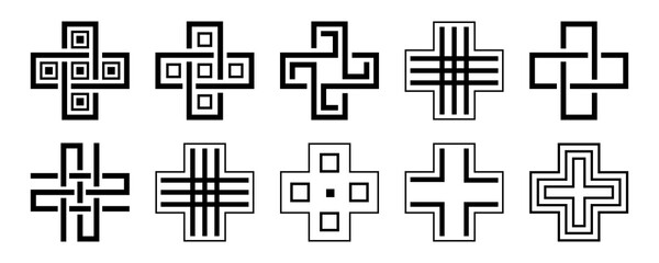 Wall Mural - set of 10 abstract cross shapes geometric icons, signs in flat style. isolated on white background. 