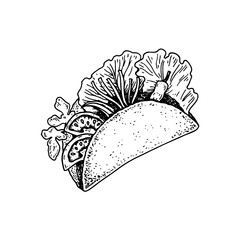 Wall Mural - Hand drawn Mexican tacos. Vector illustration in sketch style